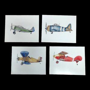 Vintage Bundle of Four Hand Painted Water Color Airplane Pictures